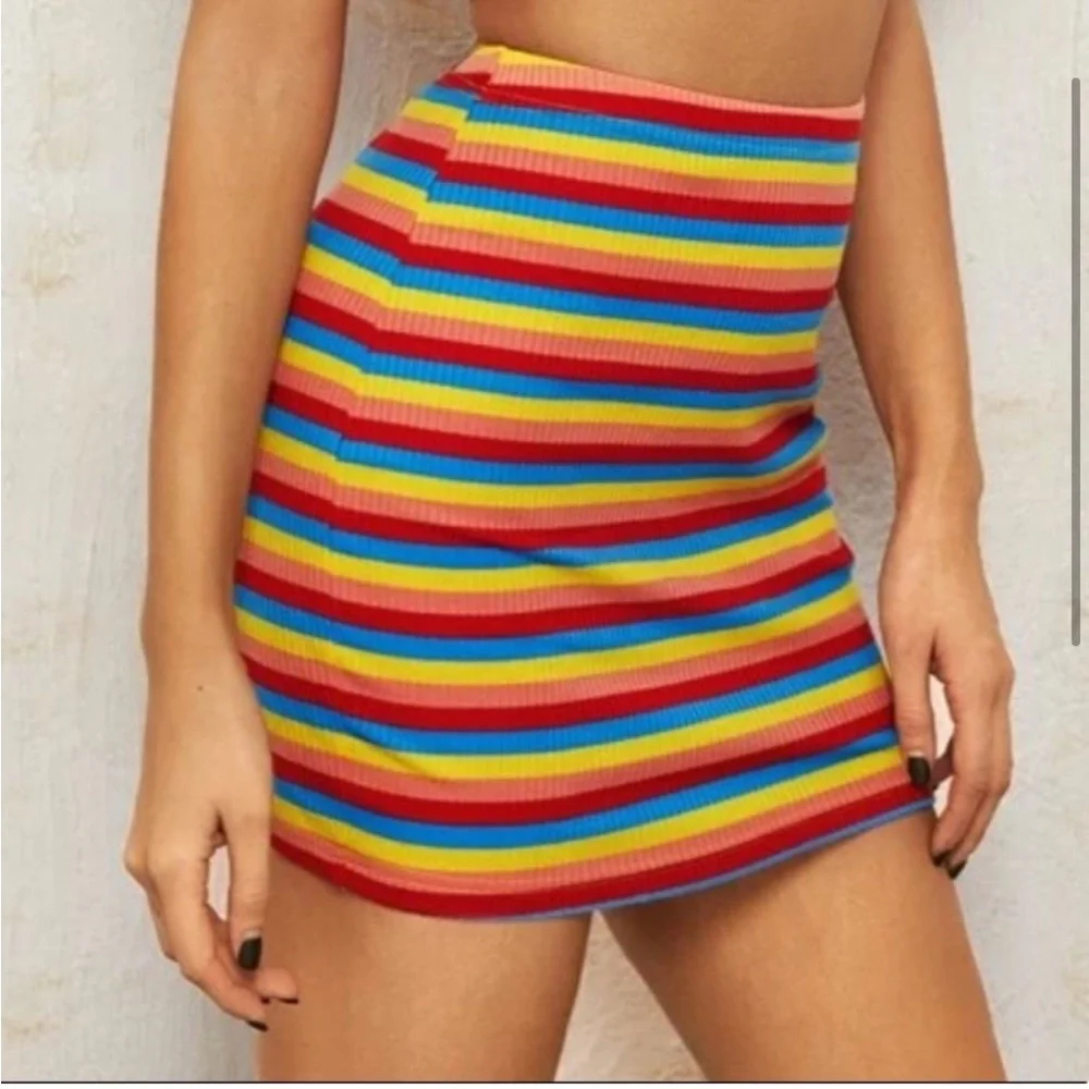 Rainbow Striped Bodycon Mini Skirt
